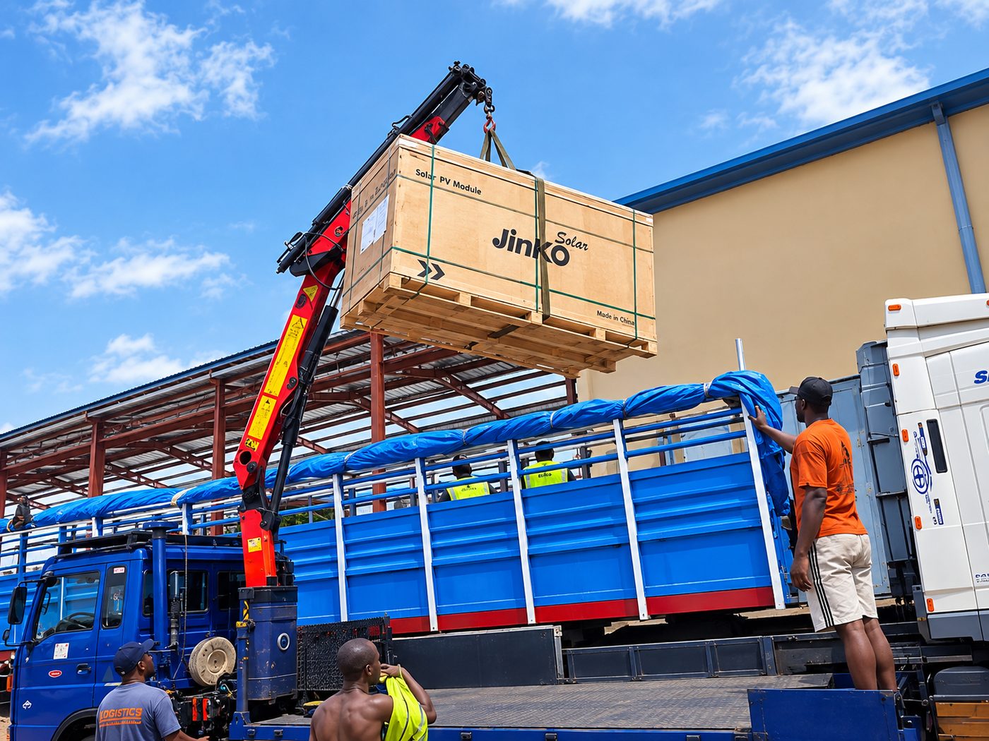 Solar module delivery and offloading for a large-scale installation