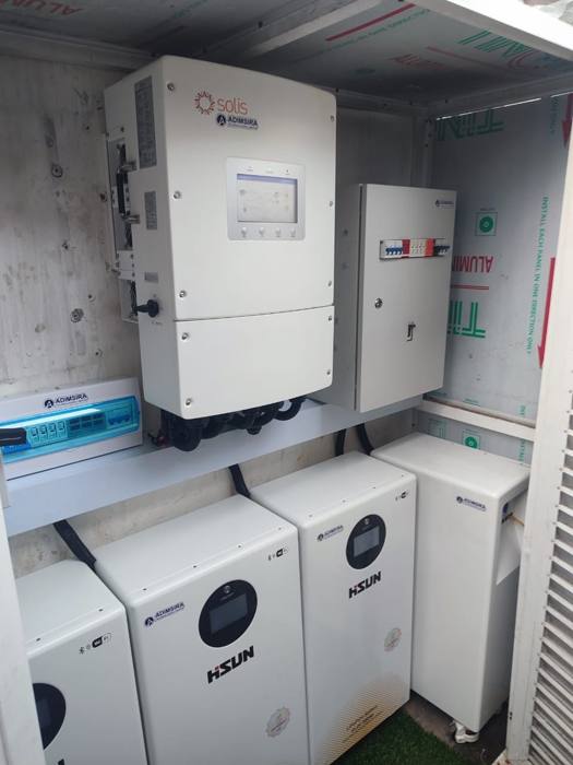 SOLIS inverter and HSUN battery units installed in an Adimsira power kiosk