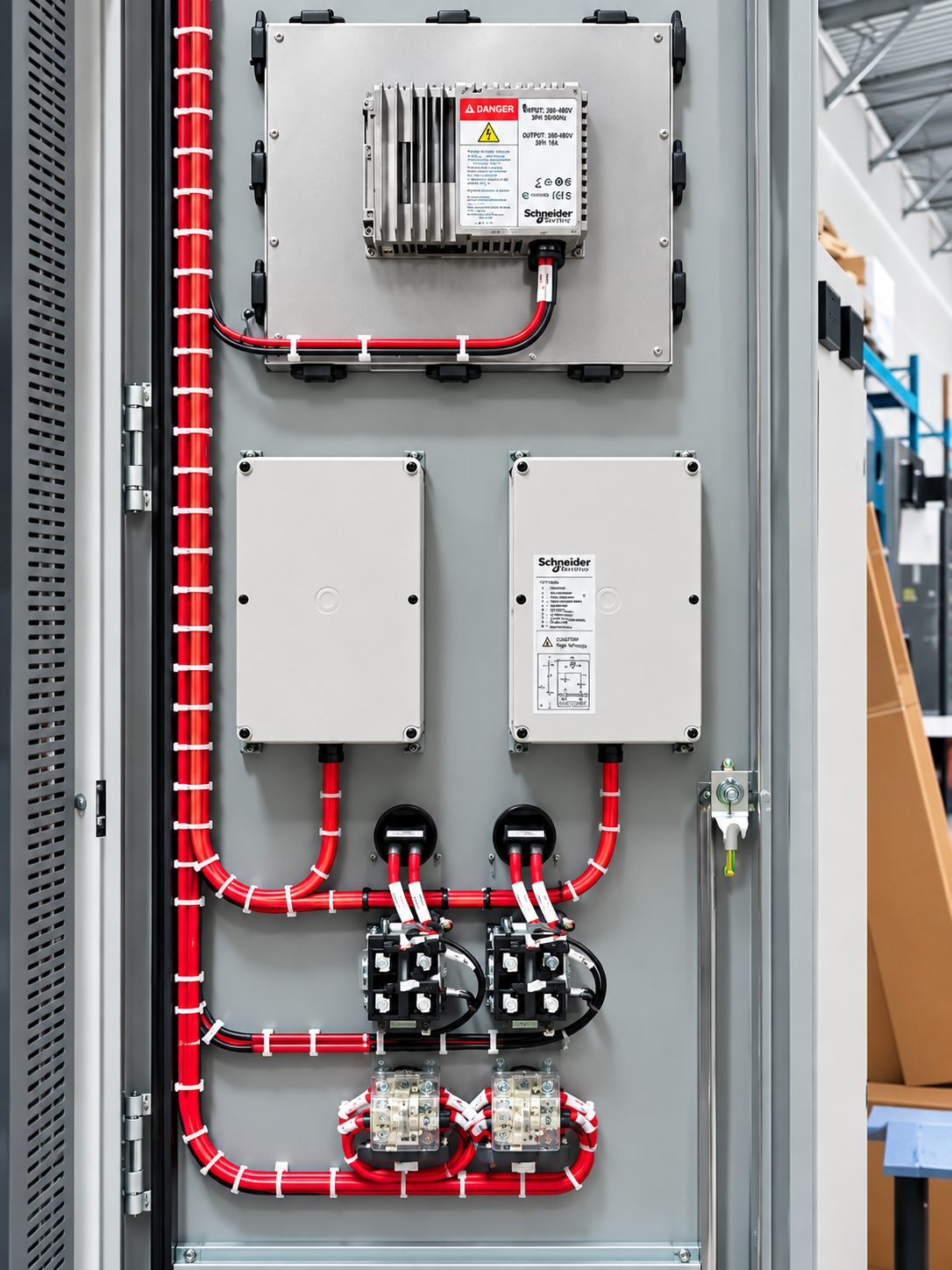 Schneider Electric drive module wired inside a control enclosure