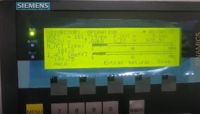 Siemens Sinamics variable frequency drive control display